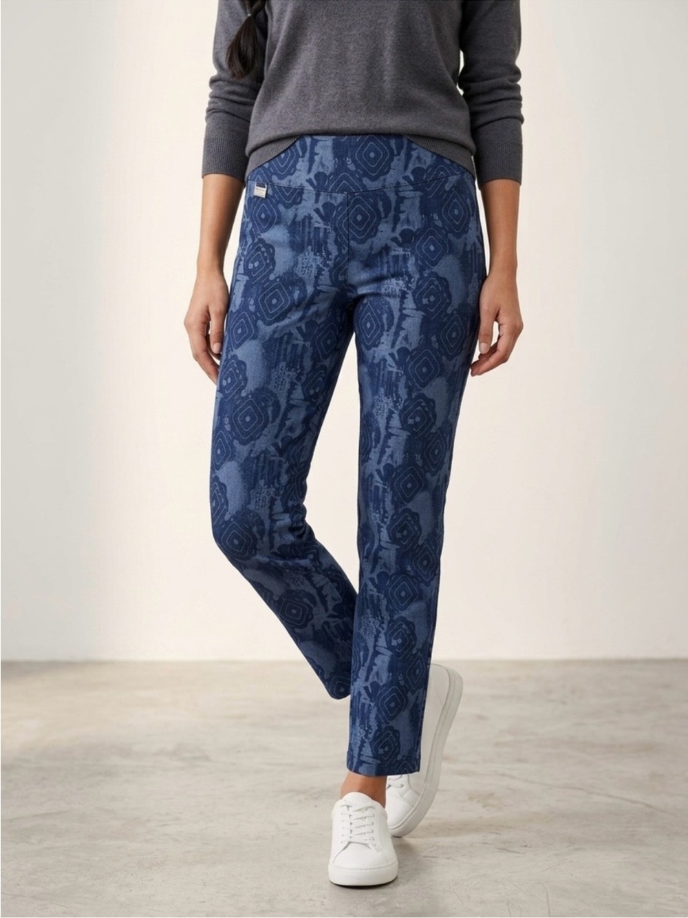 Lisette L Montréal Blue Geometric Abstract Straight Leg Pull On Pants Size 6